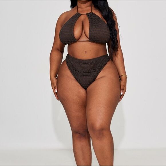 PrettyLittleThing Plus Chocolate Lace Mesh Bikini Bottom Size 12 Brown NWT and i - Picture 4 of 8